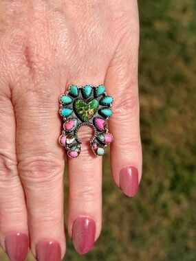 Southwestern Sterling Multi-Stone Heart & Naja Statement Ring